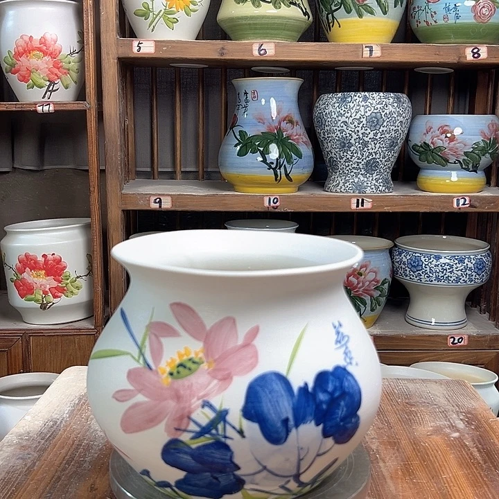 陶瓷钱袋子青花荷花新款新款陶瓷陶瓷