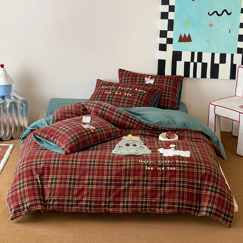 新款仿生绵羊绒兔毛贴布绣刺绣工艺卡通少女加厚牛奶绒系列四件套