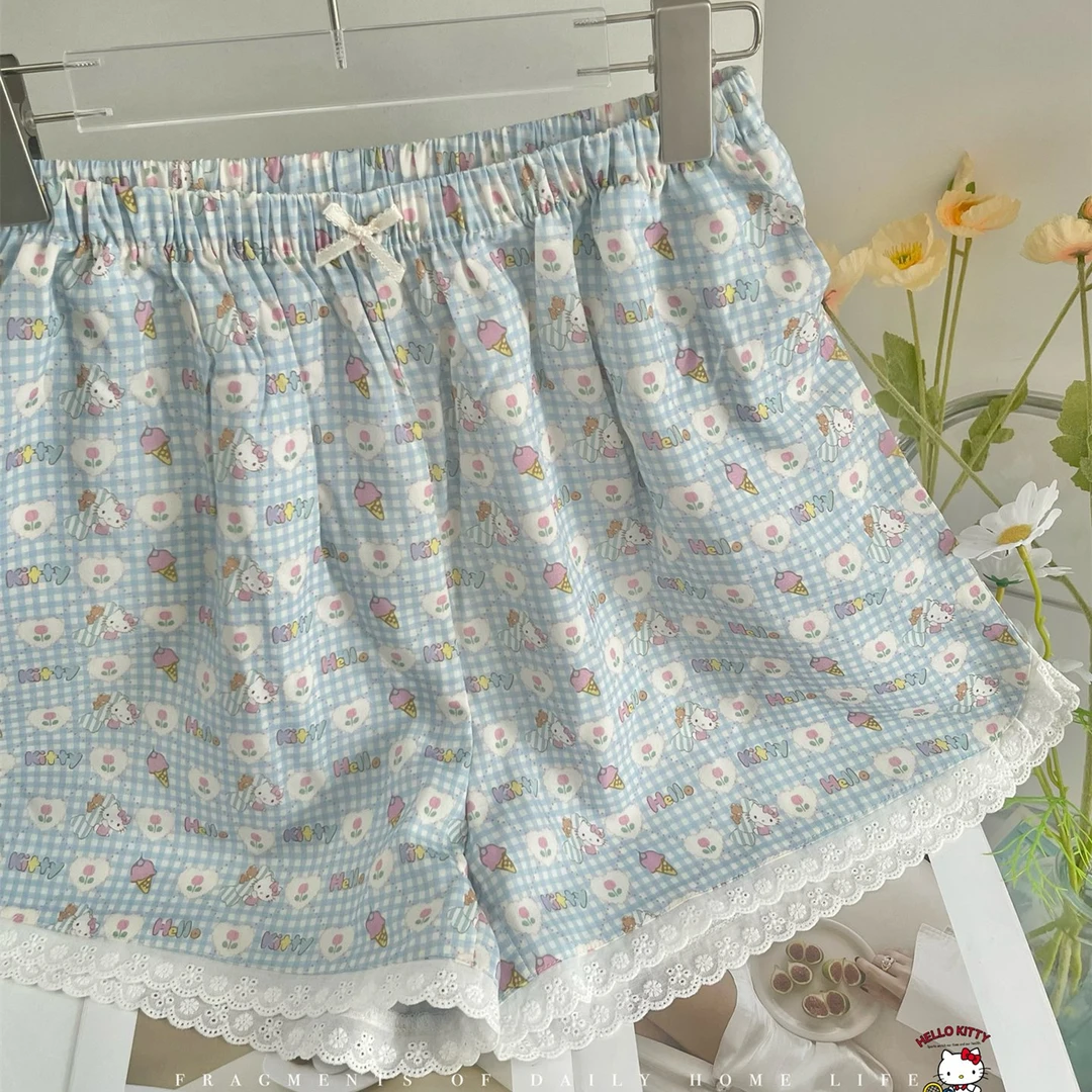 可爱纯棉花边短裤睡裤女夏宽松甜美可外穿家居裤休闲短裤