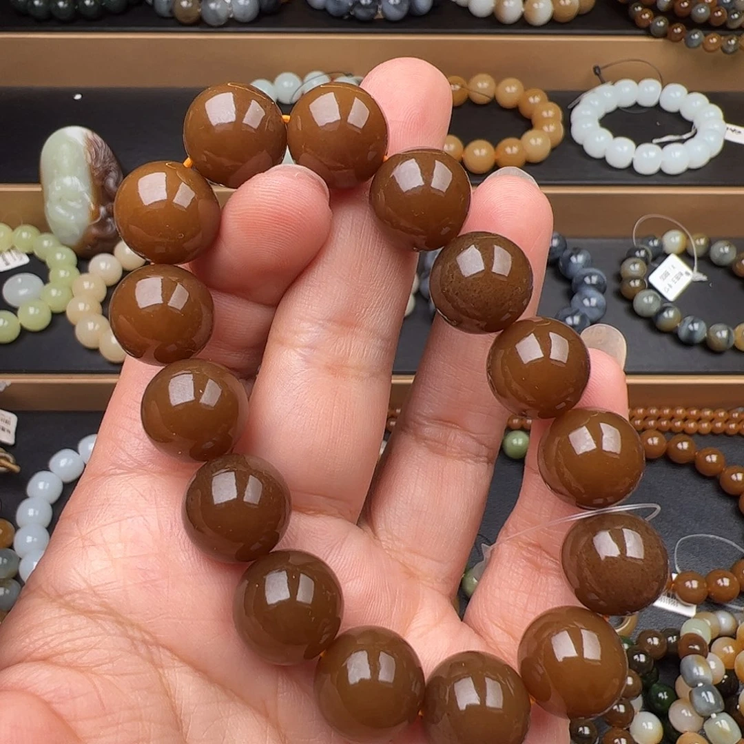 和田玉未镶嵌手链新疆且末老红糖卡14