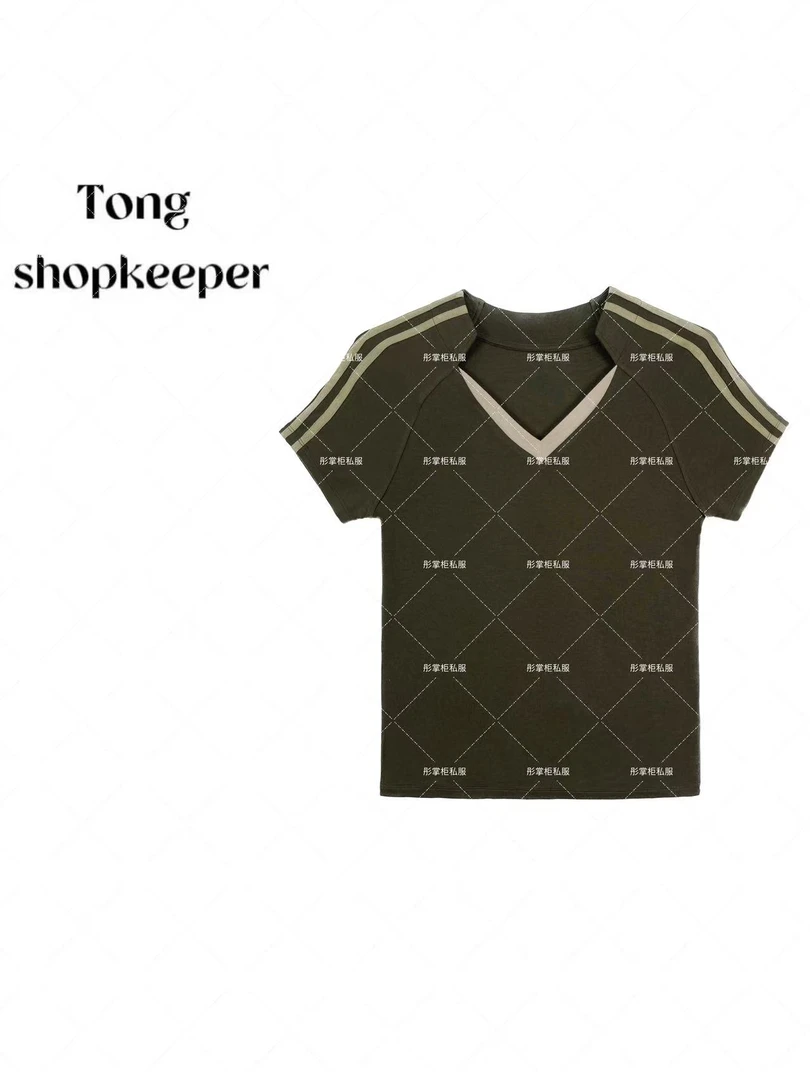 QJ/彤掌柜1682027 夏季25秀款齿轮领天丝羊毛小众撞色条纹上衣