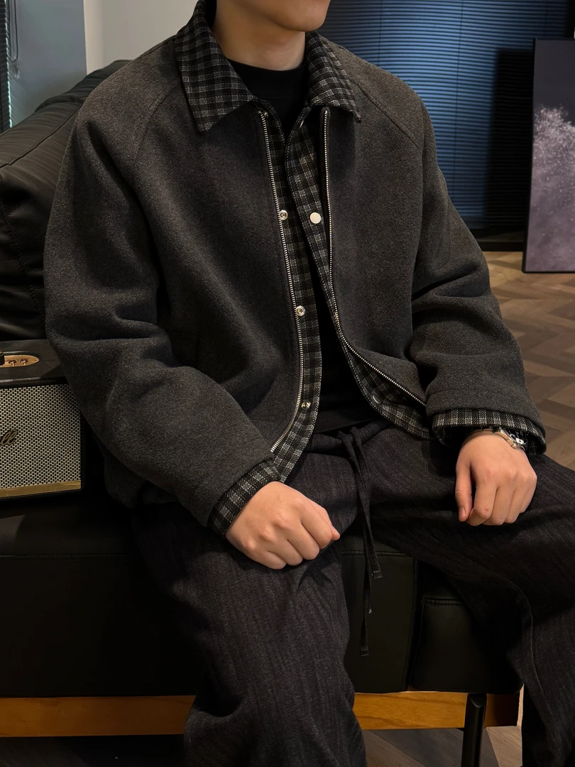 GO SHINE冬季爆款绵羊毛加棉假两件拼接潮流宽松外套男款简约风