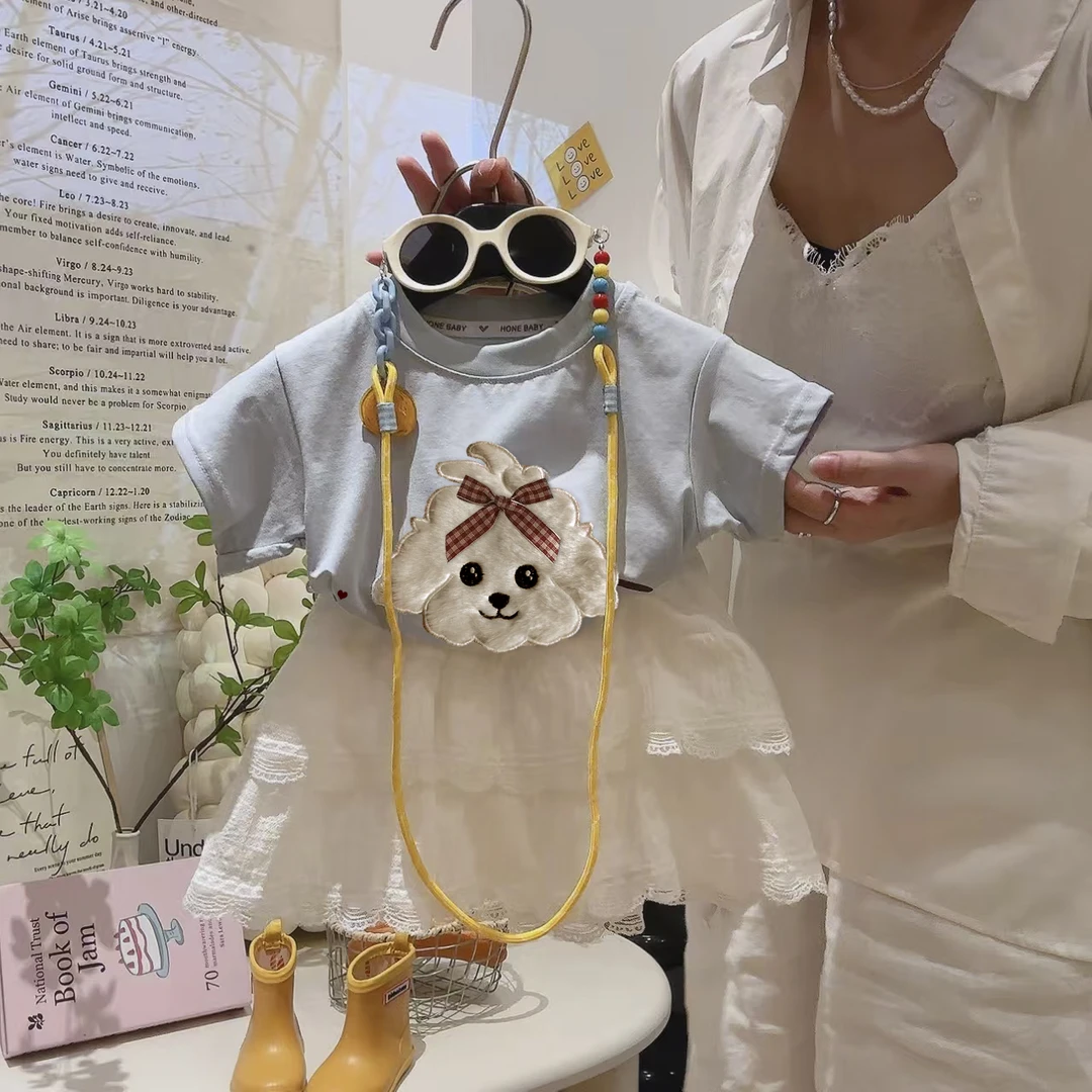 2025新款女童夏季甜美套装时尚洋气短袖轻薄透气单件上衣