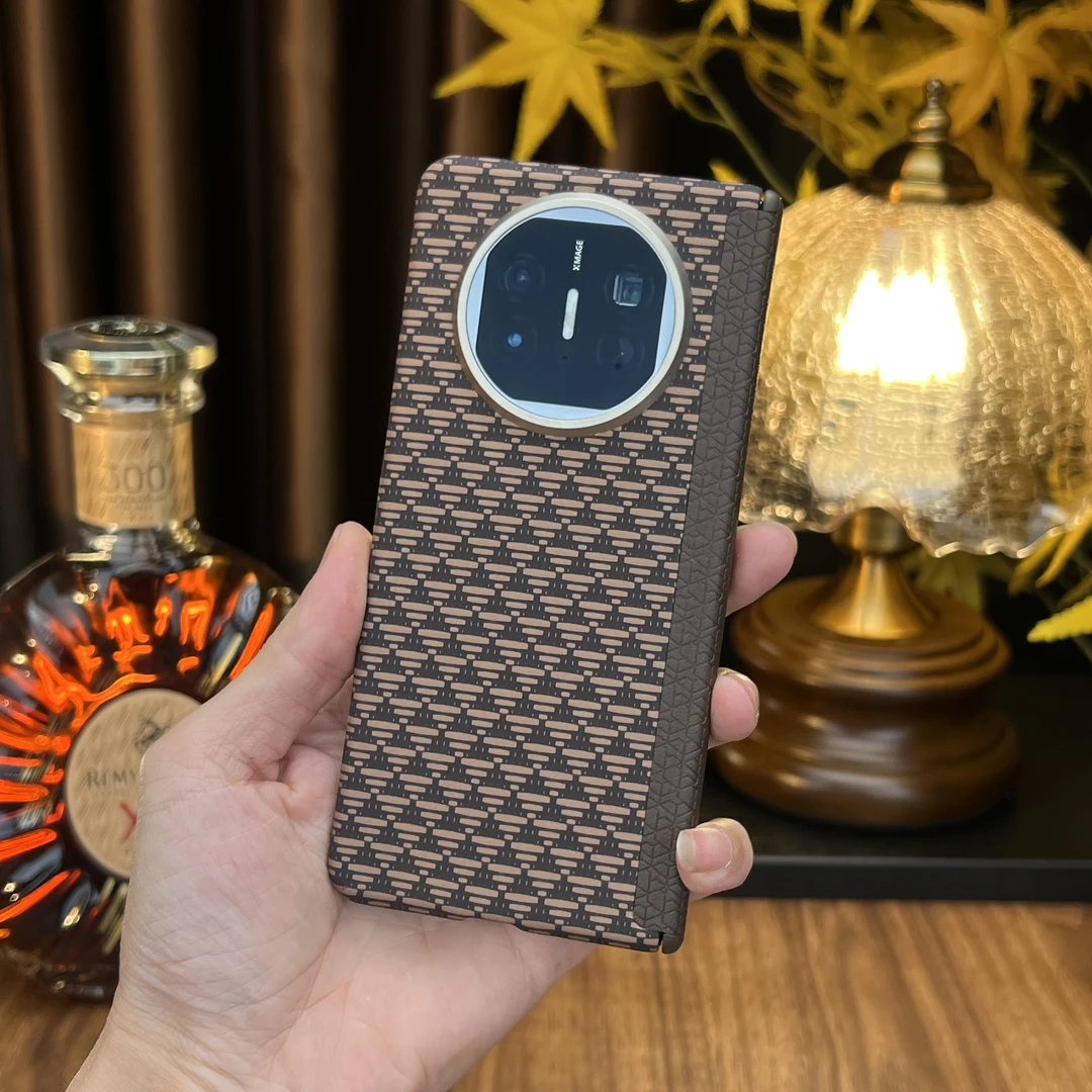 适用华为MateX6碳纤维纹理手机壳matex5/x3高档中轴皮质外壳