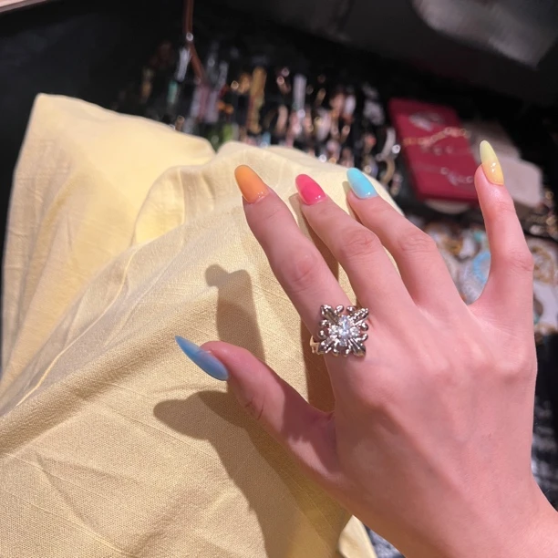 铜合金合成锆石戒指 高定重工款复古小众开口戒