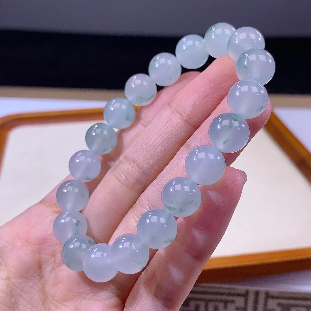 嘉运翡翠6.30-4缅甸天然翡翠A货飘花手串卡10mm19颗