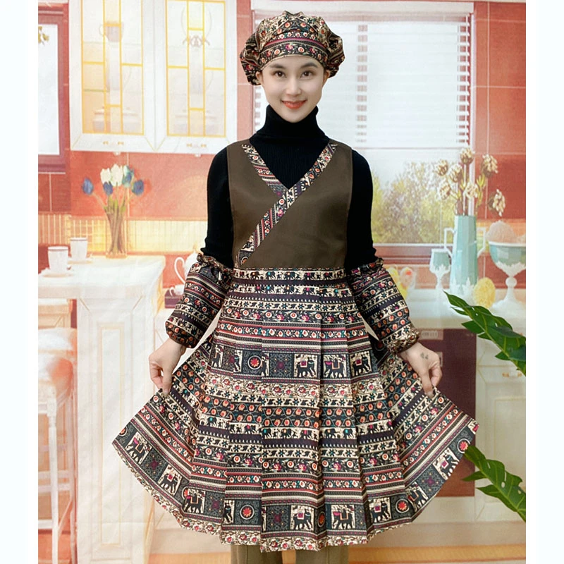 【七之莲】复古风马面围裙防水防油防污民族风厨房家用做饭工作