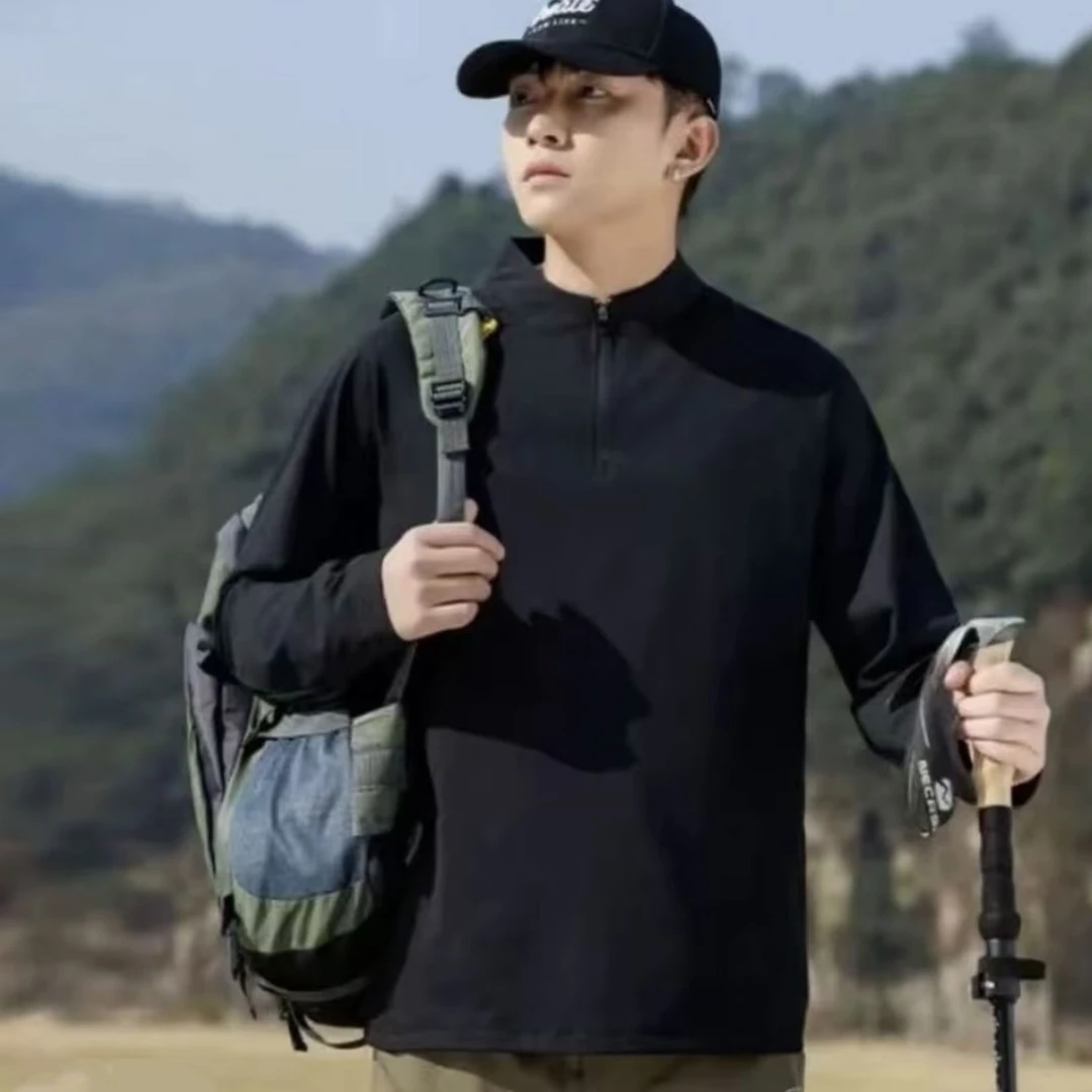 K+户外速干卫衣半高领拉链打底T恤全身无痕压胶拼接男女加绒上衣