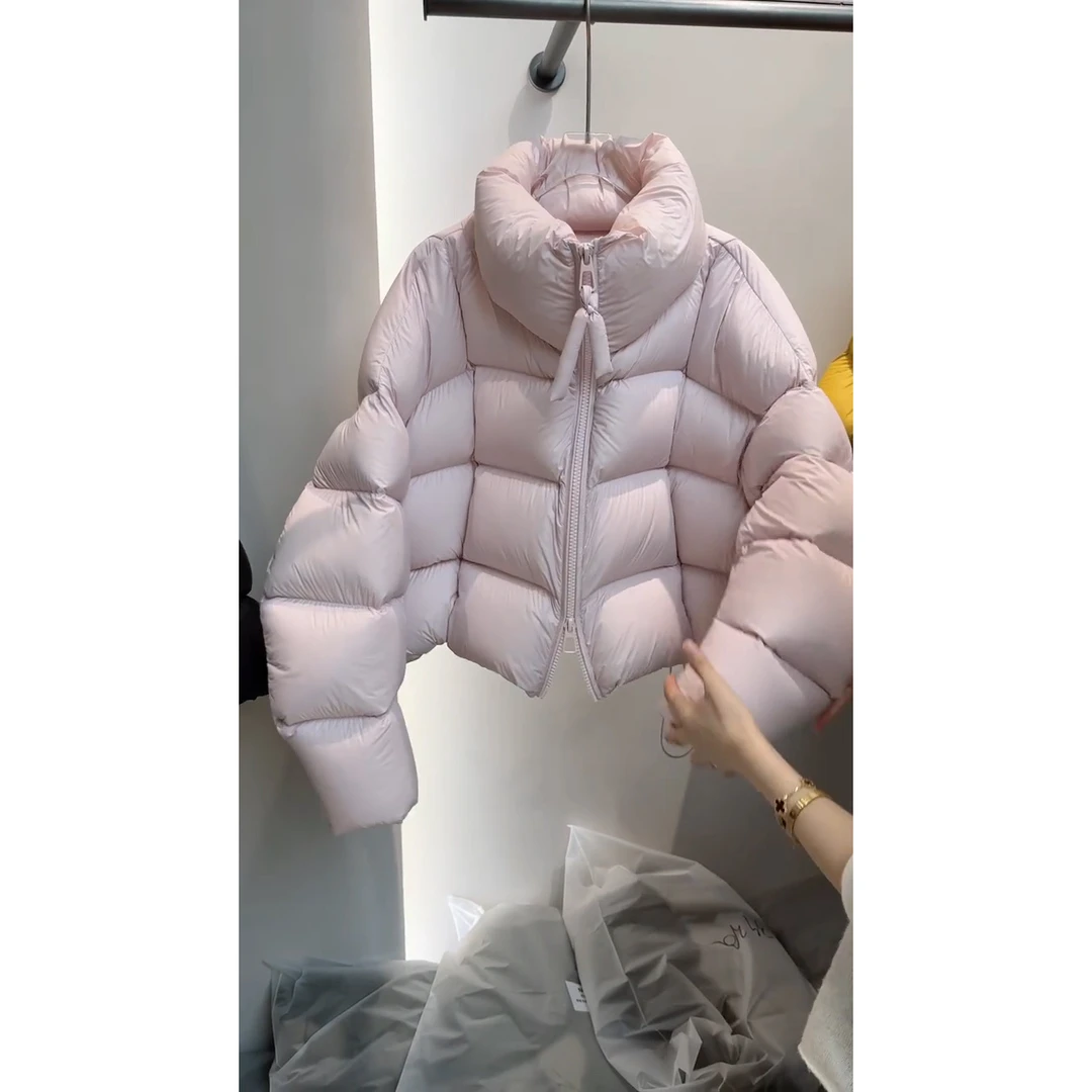 韩版温柔粉色短款棉服女2025冬季新款立领加厚保暖面包服外套