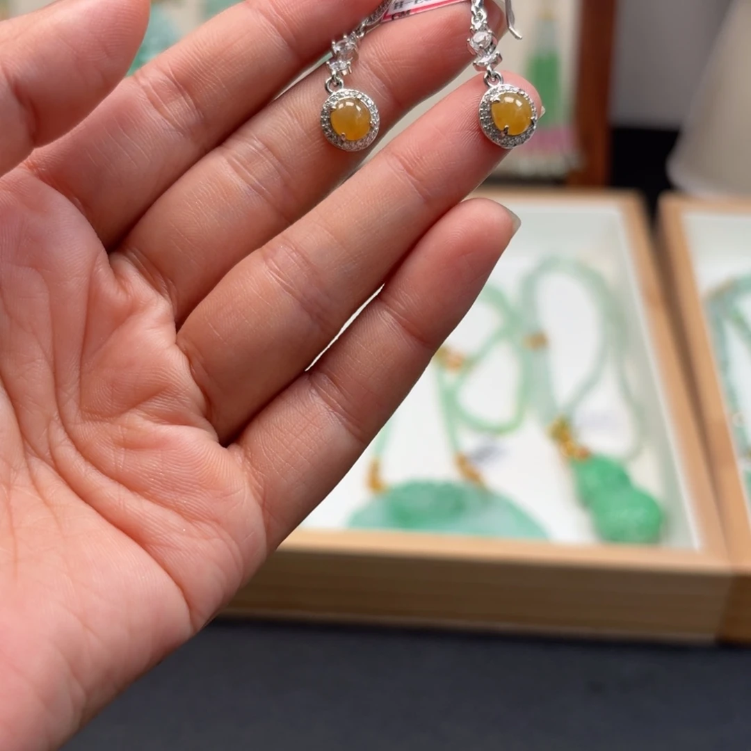 翡翠银S925镶嵌耳饰