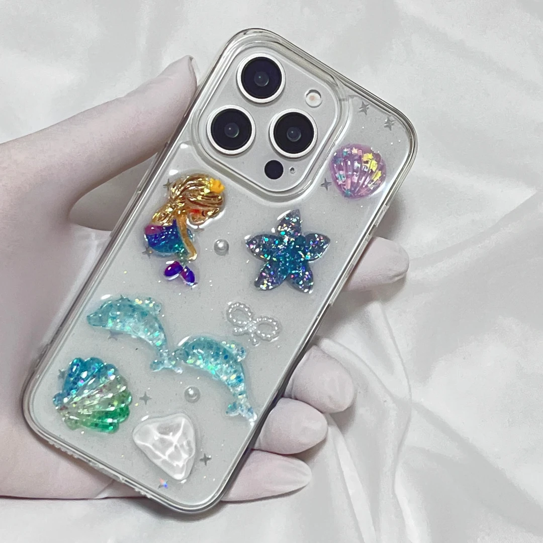 创意美人鱼适用苹果16promax手机壳滴胶iPhone15滴胶i13/14套