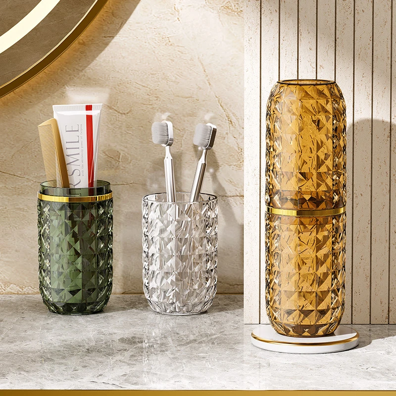 轻奢镀金宝石纹旅行便携洗漱杯套装浴室漱口杯牙刷杯
