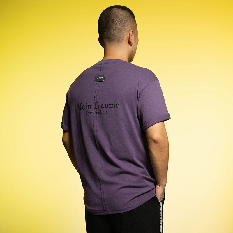 特惠【宽松纯棉圆领短袖】复古美式字母印花T恤夏季落肩拼接版型