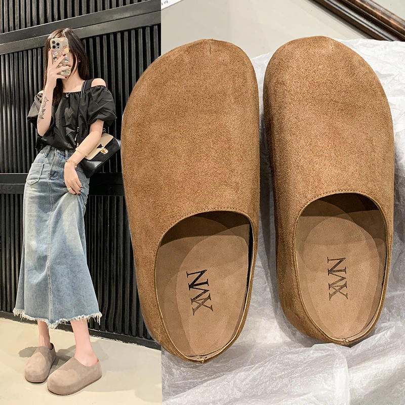 厚底包头半拖勃肯鞋女网红休闲包头拖穆勒鞋一脚蹬百搭懒人半拖鞋