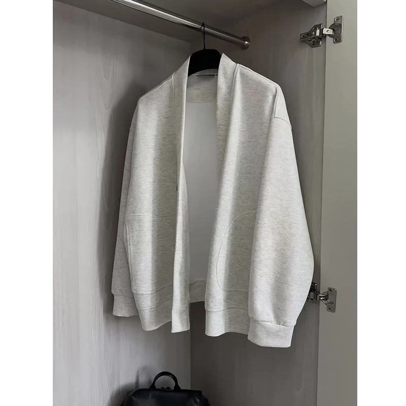 华夫格开衫外套男款韩系慵懒风iyaroom上衣情侣款美式无领夹克衫