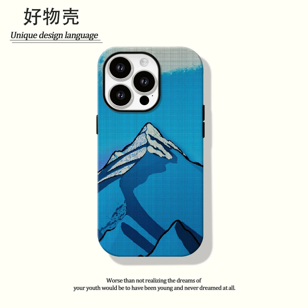 像素雪山菲林二合一适用苹果17promax华为vivo小米oppo手机壳防汗