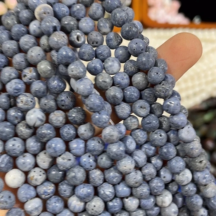 玛瑙/玉髓合金珠宝半成品一条6mm天然蓝精灵圆珠福利