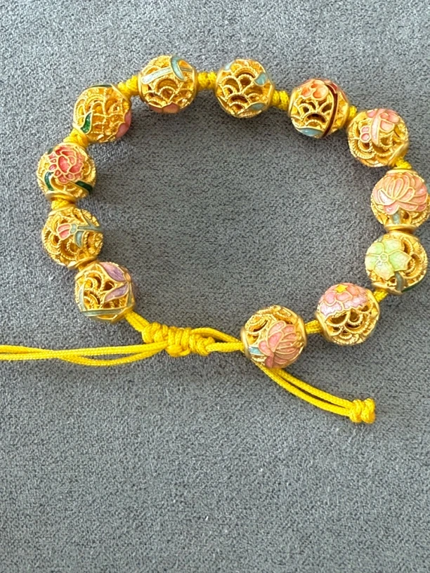 足金5D微硬金珐琅十二花神系列手链单珠