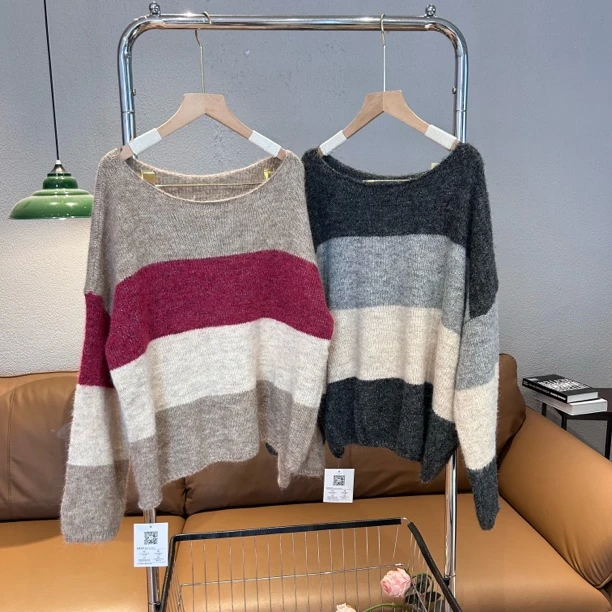 新疆包邮【C298】条纹针织套头毛衣-衣长61