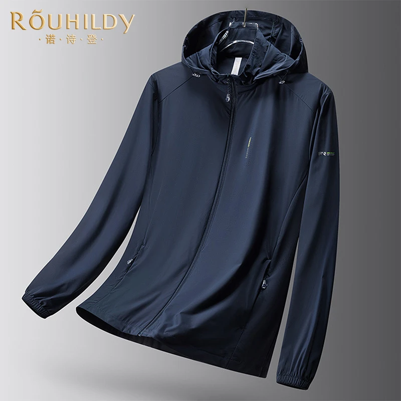 Rouhildy夏季薄款冰丝防晒服男防紫外线凉感上衣男士连帽皮肤衣