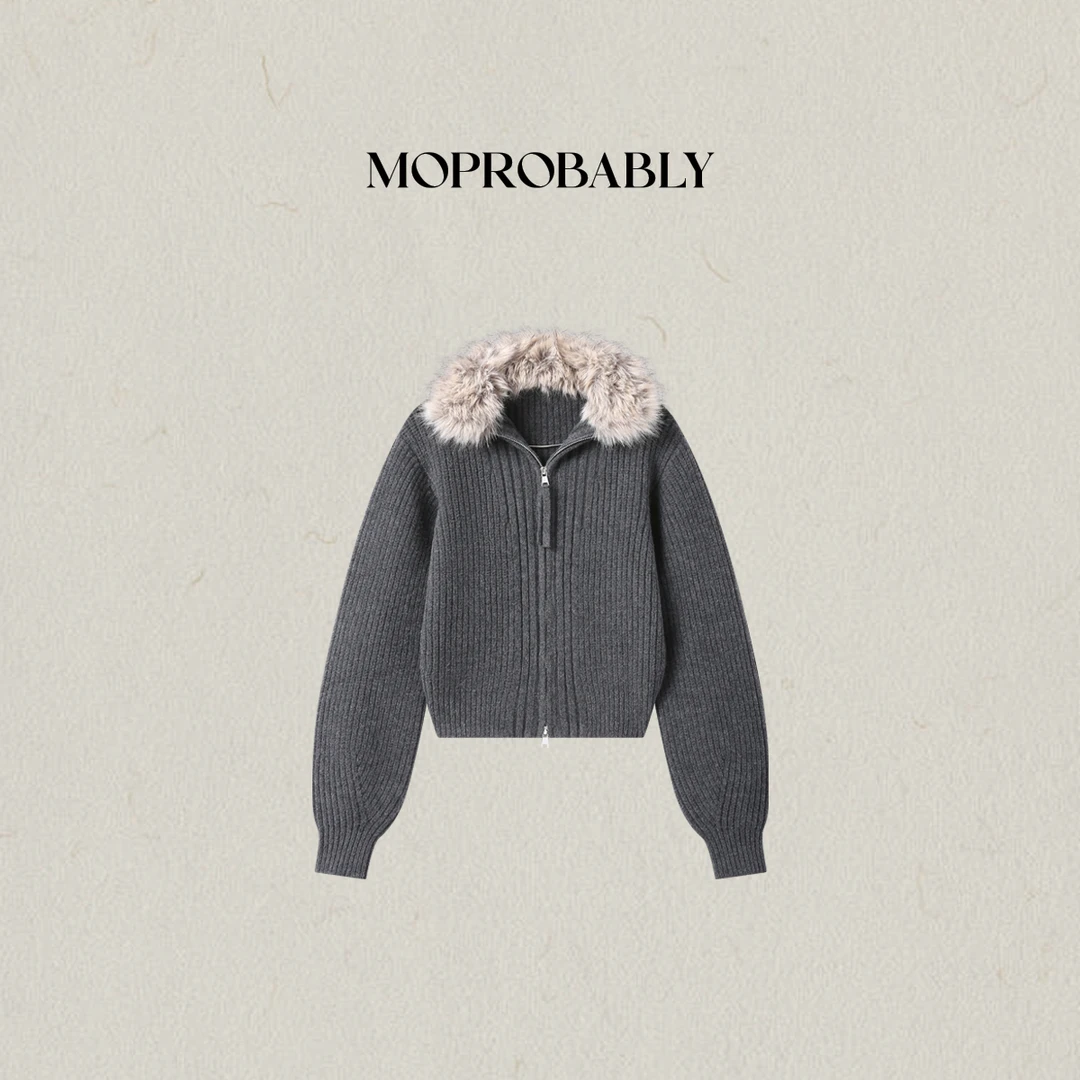 Moprobably李予诺「可慕」慵懒风羊毛混纺坑条纹针织开衫L5477049