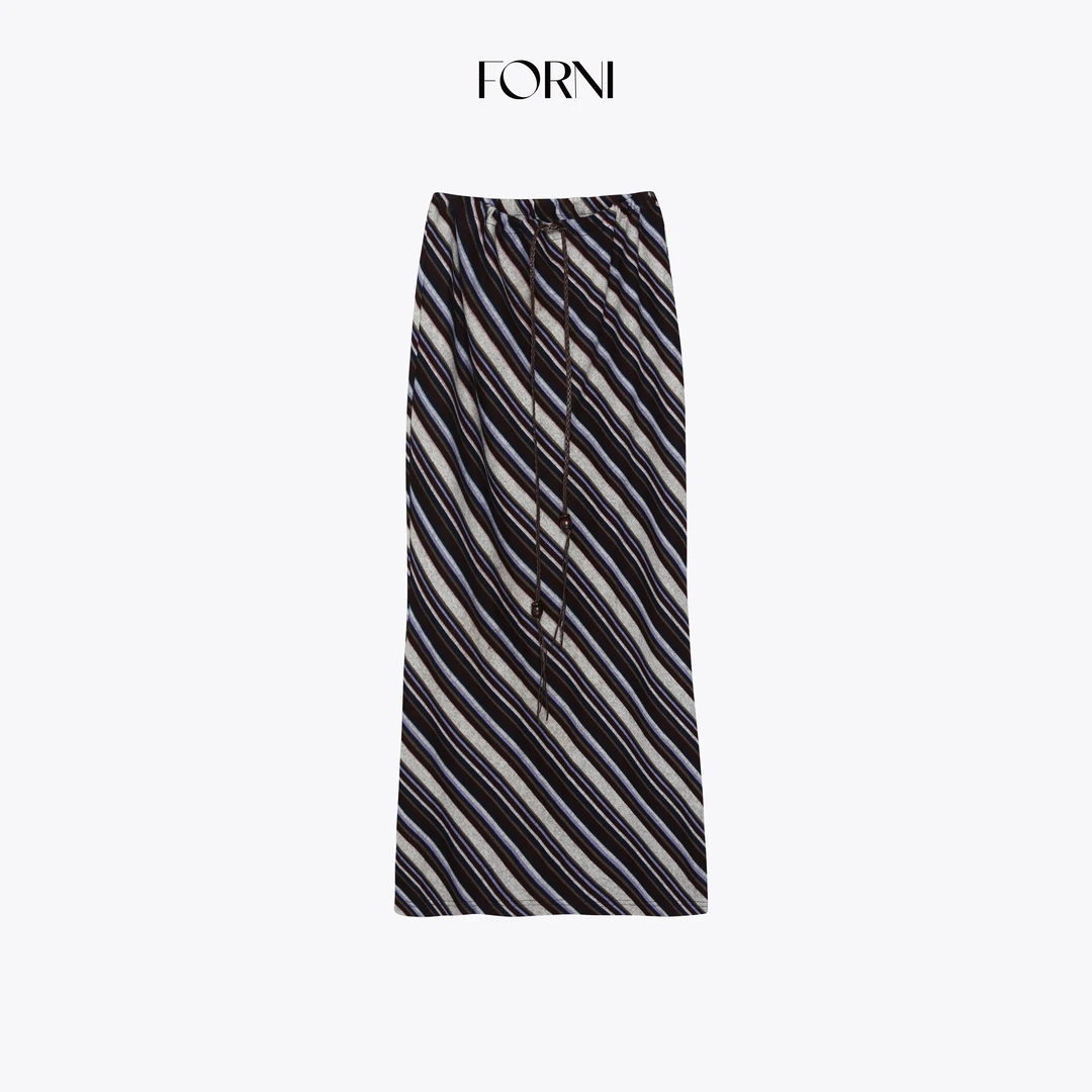 FORNI 25ss 波西米亚狂想曲 度假风撞色条纹编织绳吊珠针织半身裙