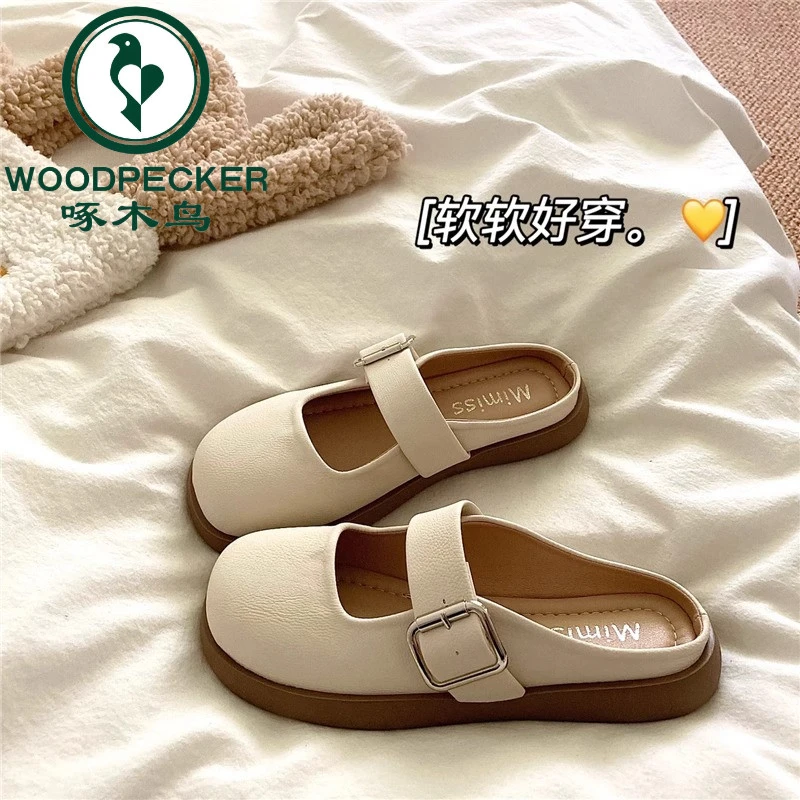啄木鸟慵懒风软软踩屎感玛丽珍凉鞋女夏季ins外穿透气包头凉拖鞋
