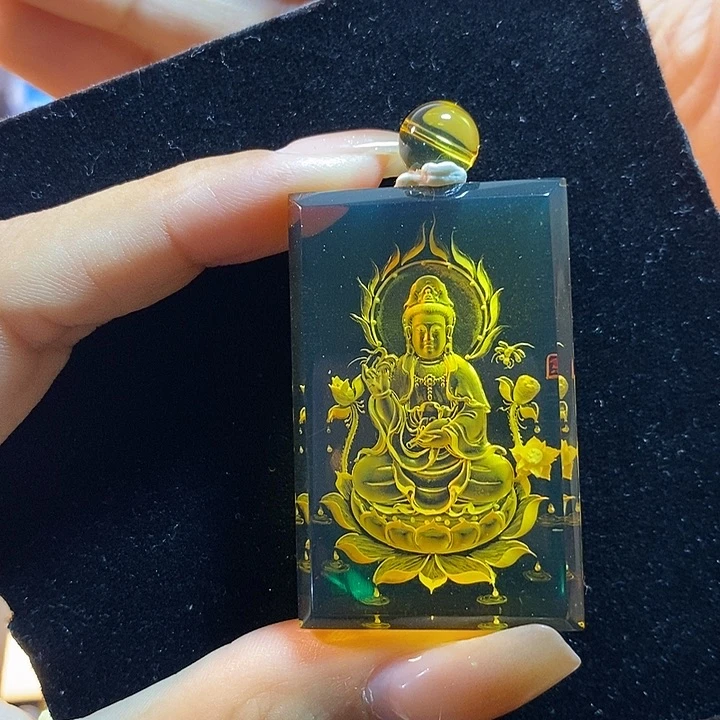 蓝珀未镶嵌珠宝奇石墨西哥蓝珀莲花观音