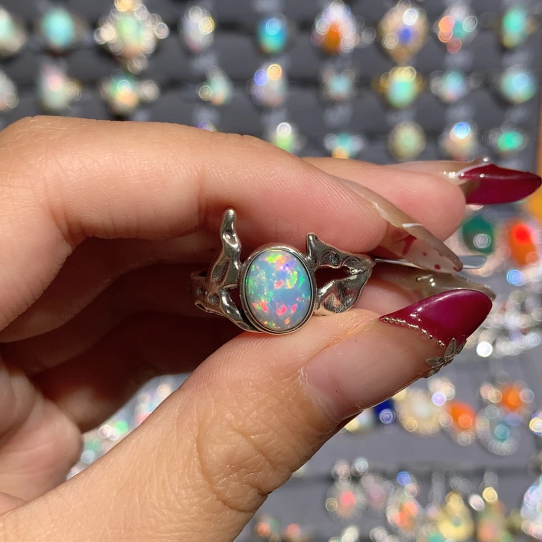 欧泊银S925镶嵌欧泊戒指y