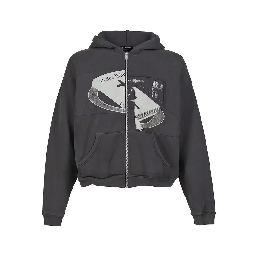 erd新款圣经贴布拉链帽衫480g重工陈泽同款