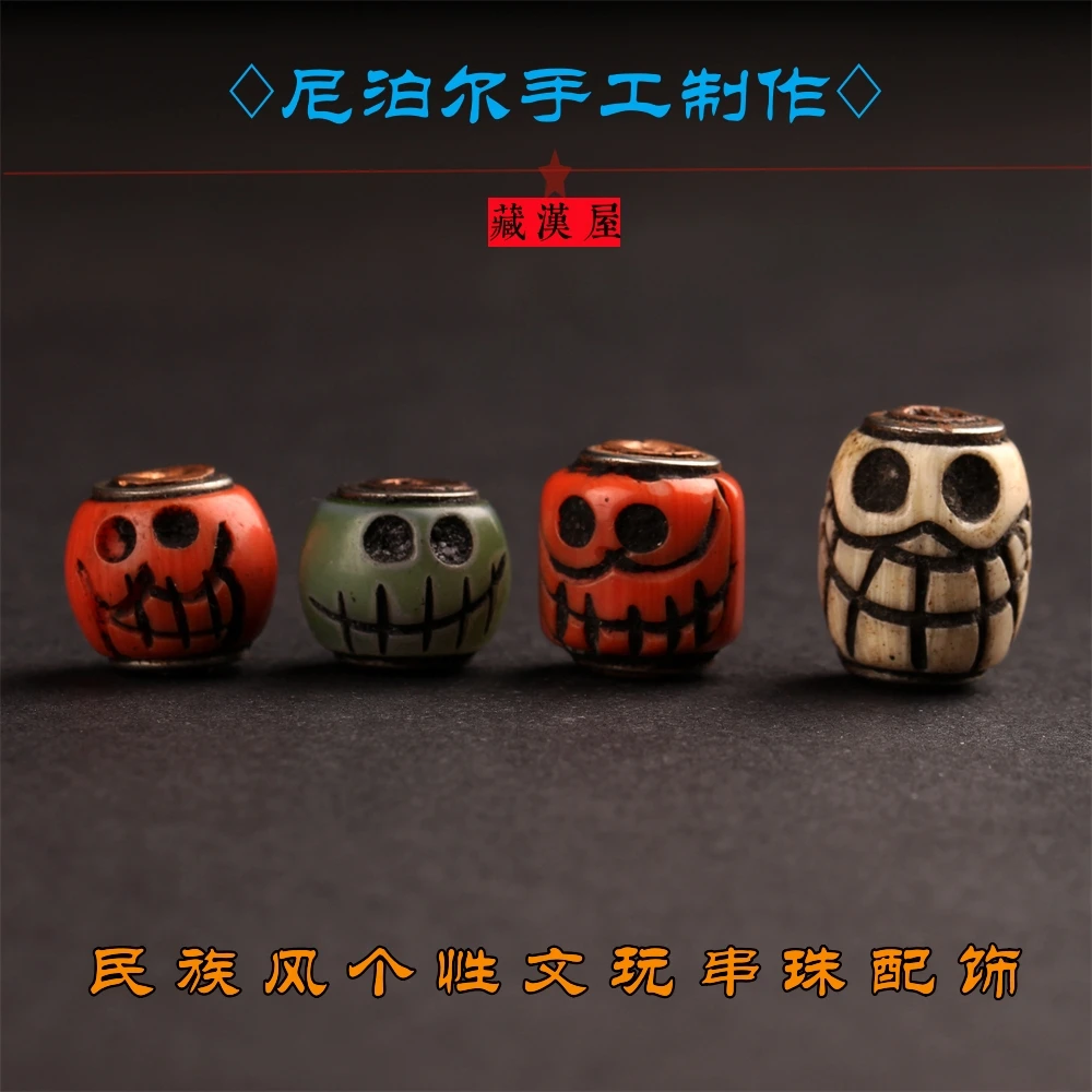 尼泊尔手工料器嵌铜寒铁藏式民族风隔珠diy金刚星月佛珠手串配饰