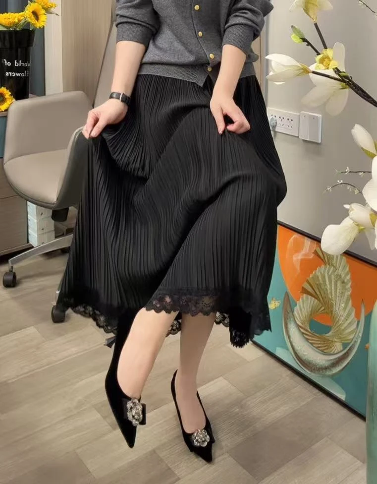 8168半身裙显瘦拼接秋季常规款半身裙连衣裙春季蕾丝常规百褶裙