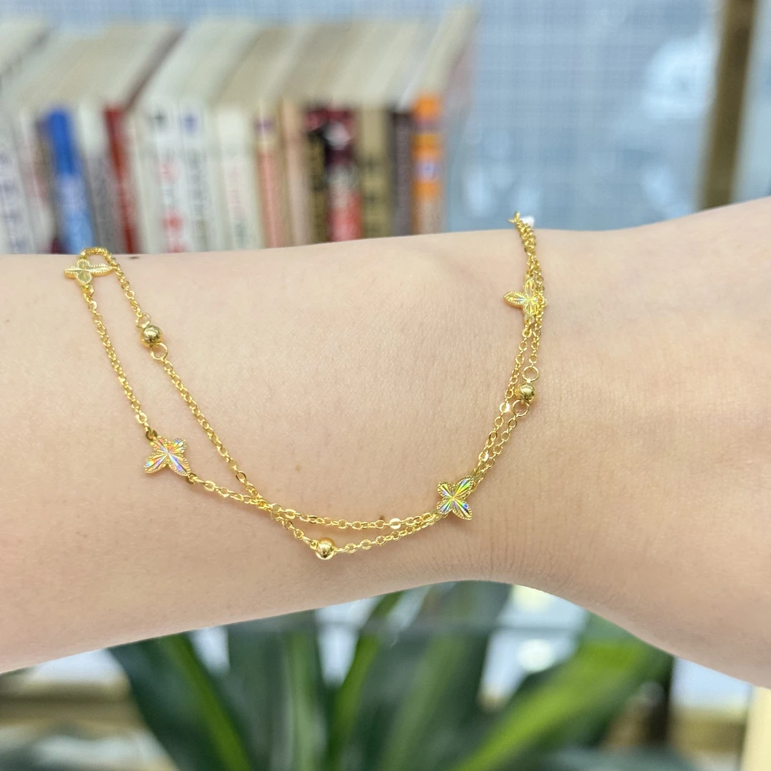 X/Q【幻彩蝴蝶双链手链】足金999手链5G