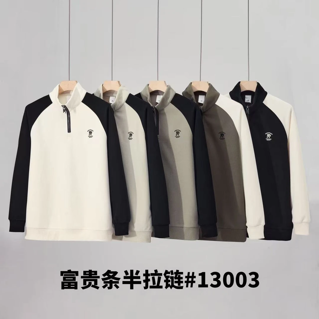 半拉链卫衣男美式复古拼接宽松上衣秋季套头衫青少年潮牌13003
