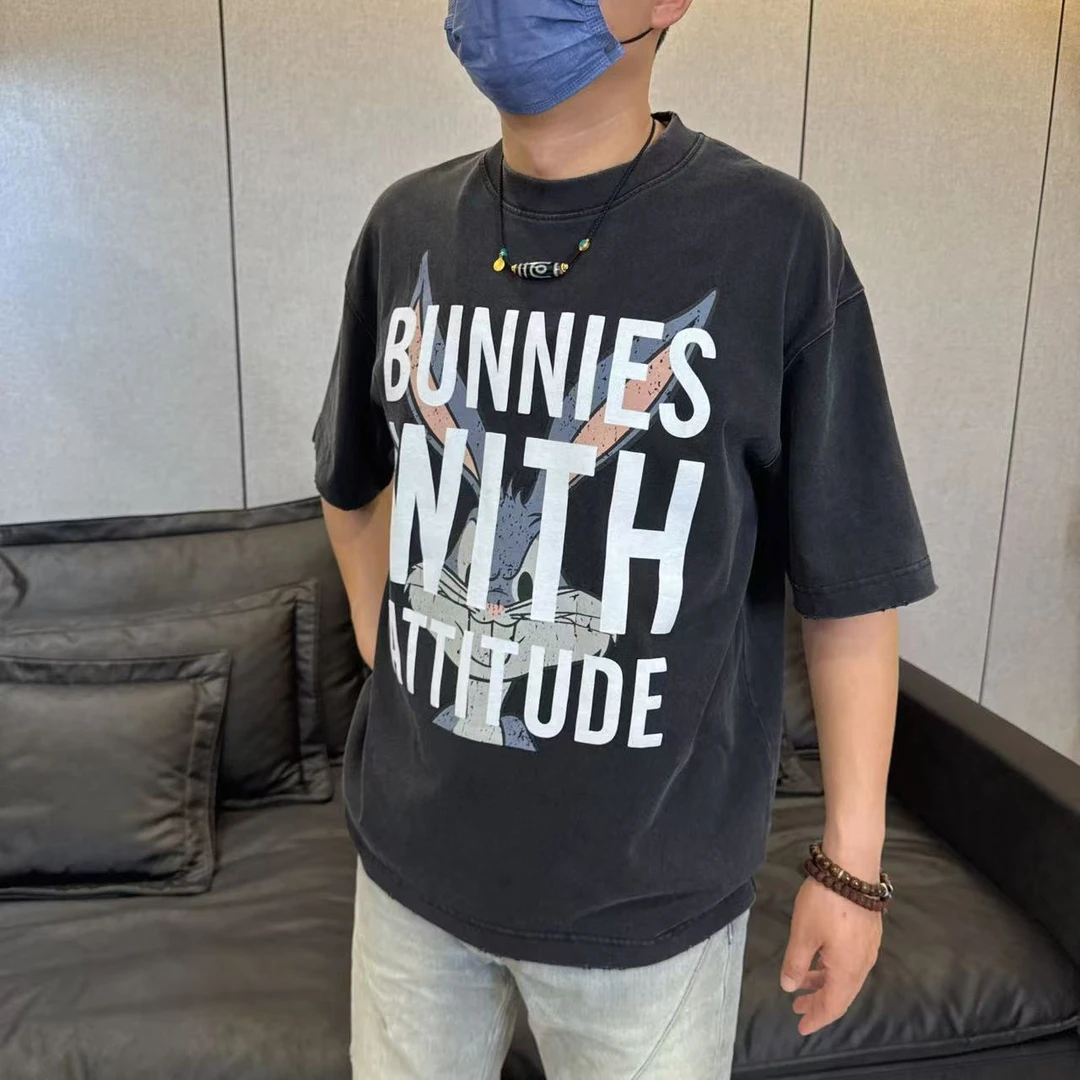 6609宽松型圆领嘻哈印花短袖字母T恤设计师个性黑色百搭潮流宽松