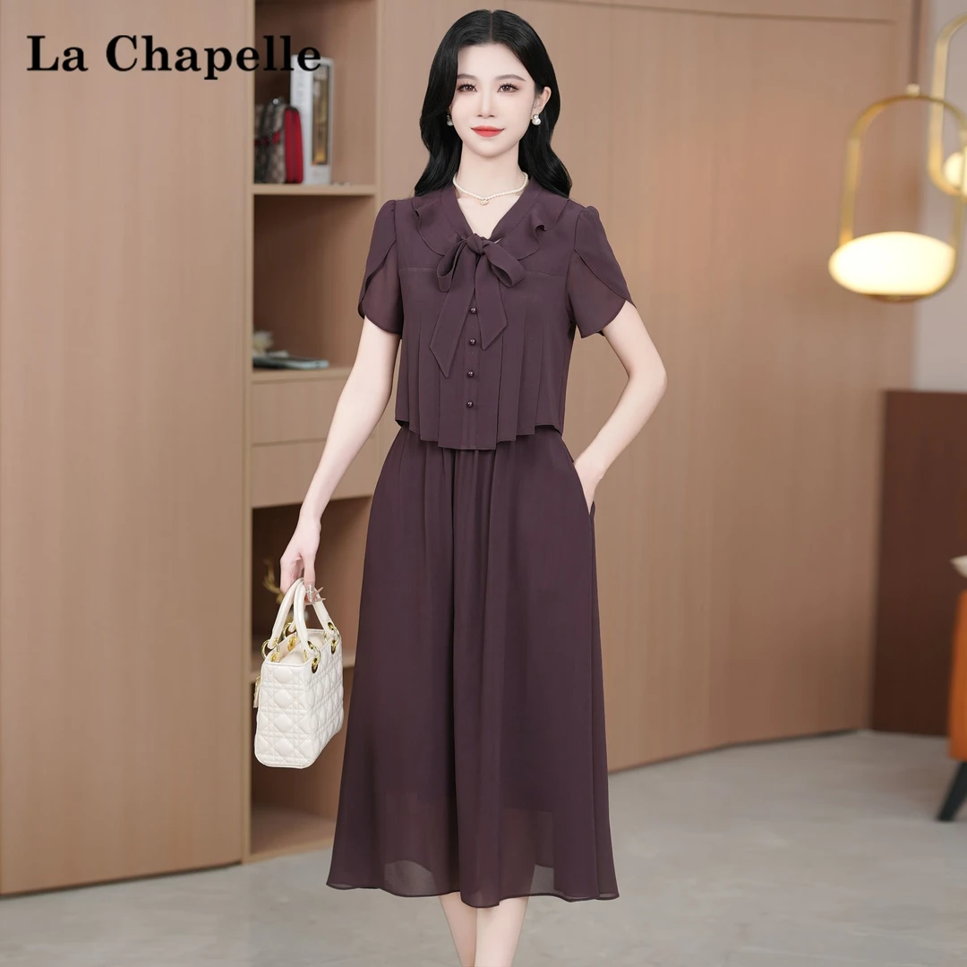 La Chapelle/拉夏贝尔夏季法式设计感显瘦松紧腰短袖连衣裙