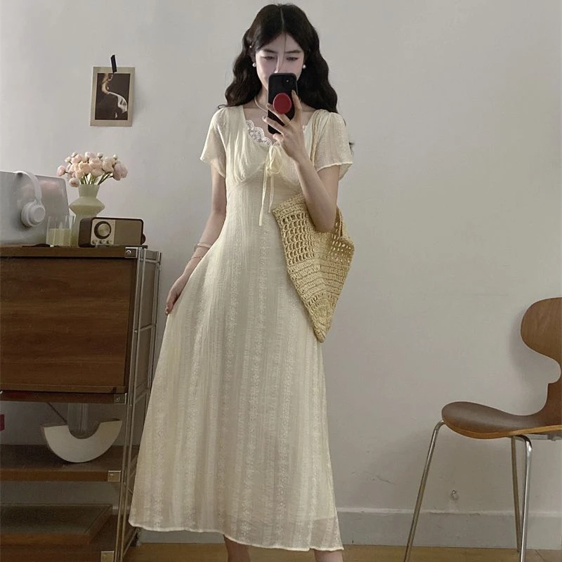 胖颖专属大码夏季新款胖mm轻薄蕾丝收腰遮肚显瘦中长裙7009