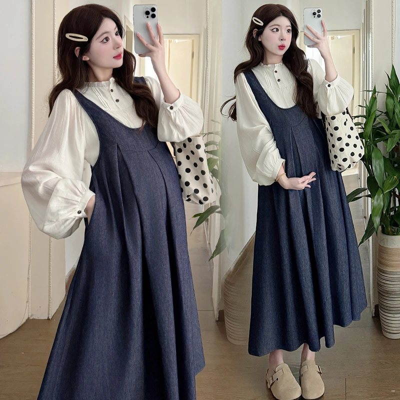 「小清优选」2025新款春夏花边打底衫韩系牛仔背带裙两件套小个子女