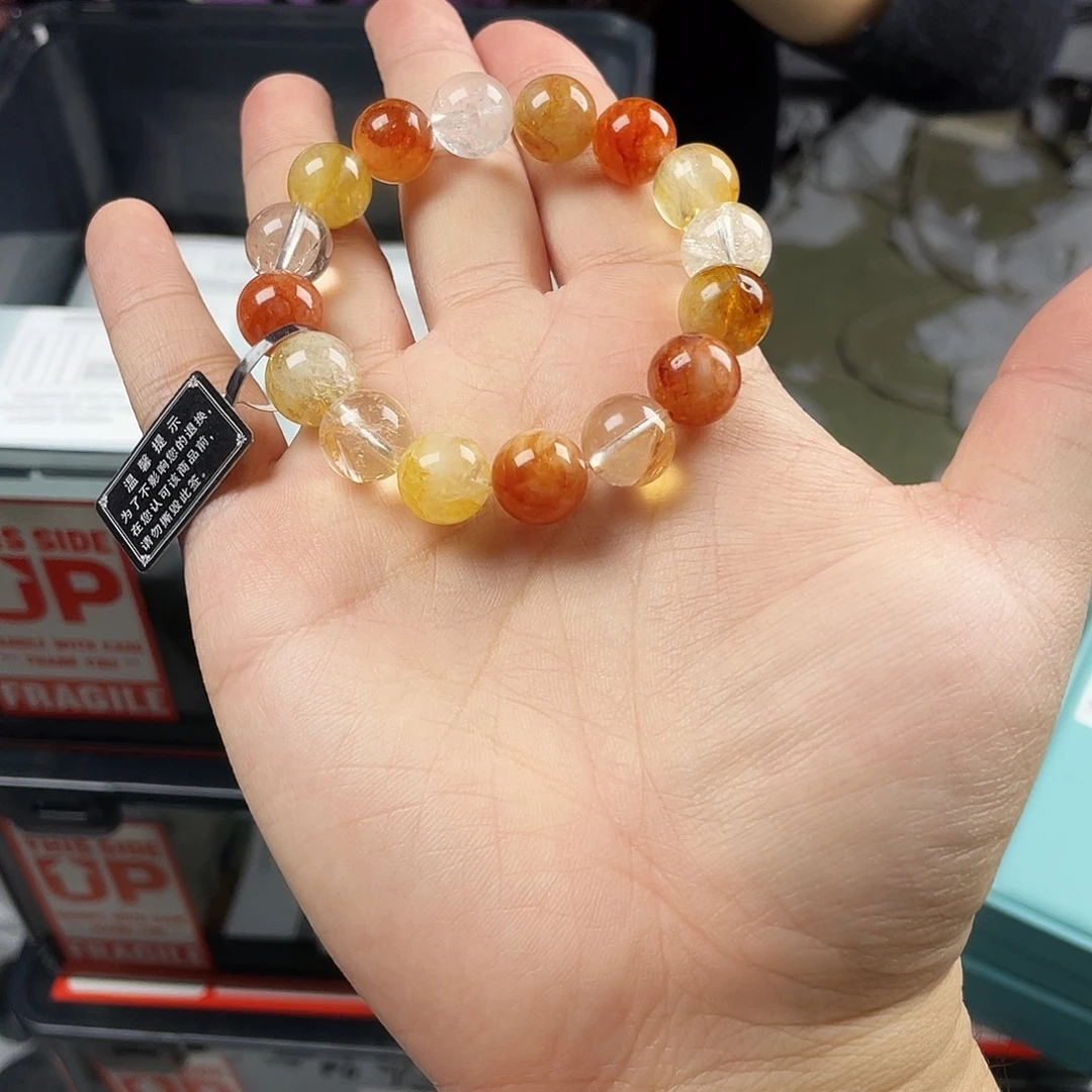 黄晶手串银S925镀金镶嵌