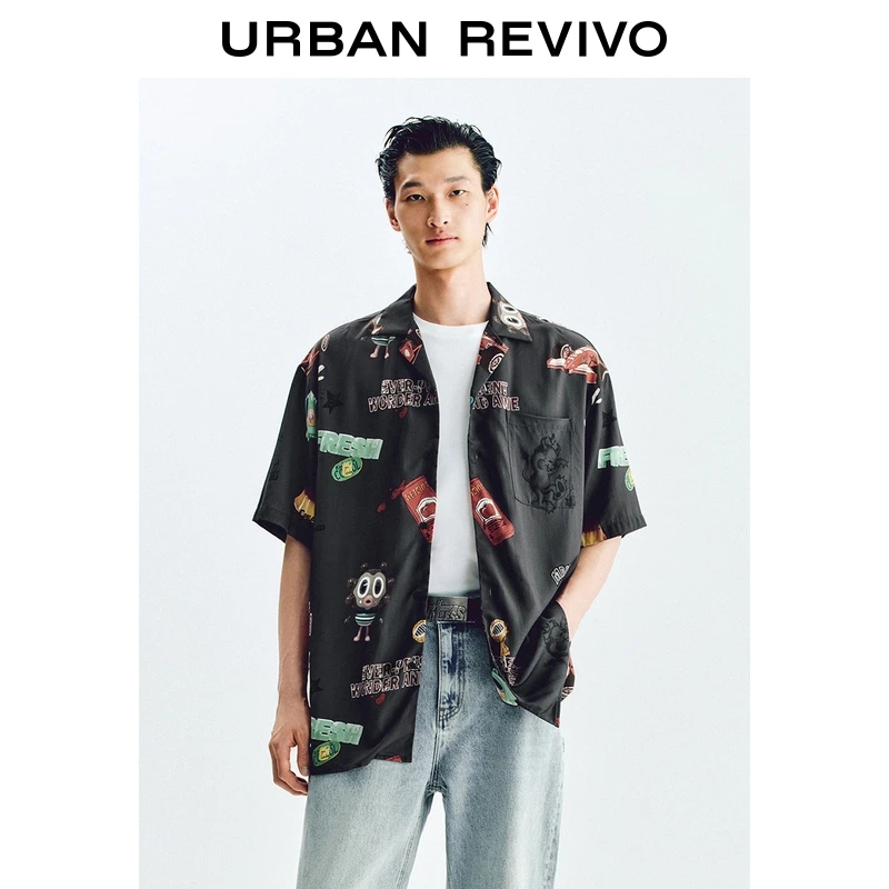 UR2025夏季新款男装潮流休闲创意印花短袖开襟衬衫UMV250046