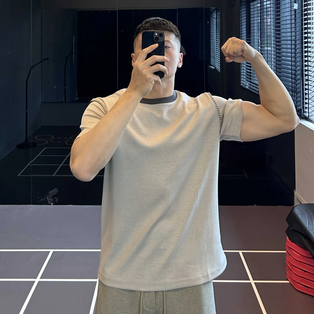 IRONTRAP莫代尔棉撞色领口短袖男士亲肤舒适弹力T恤夏季训练衣服