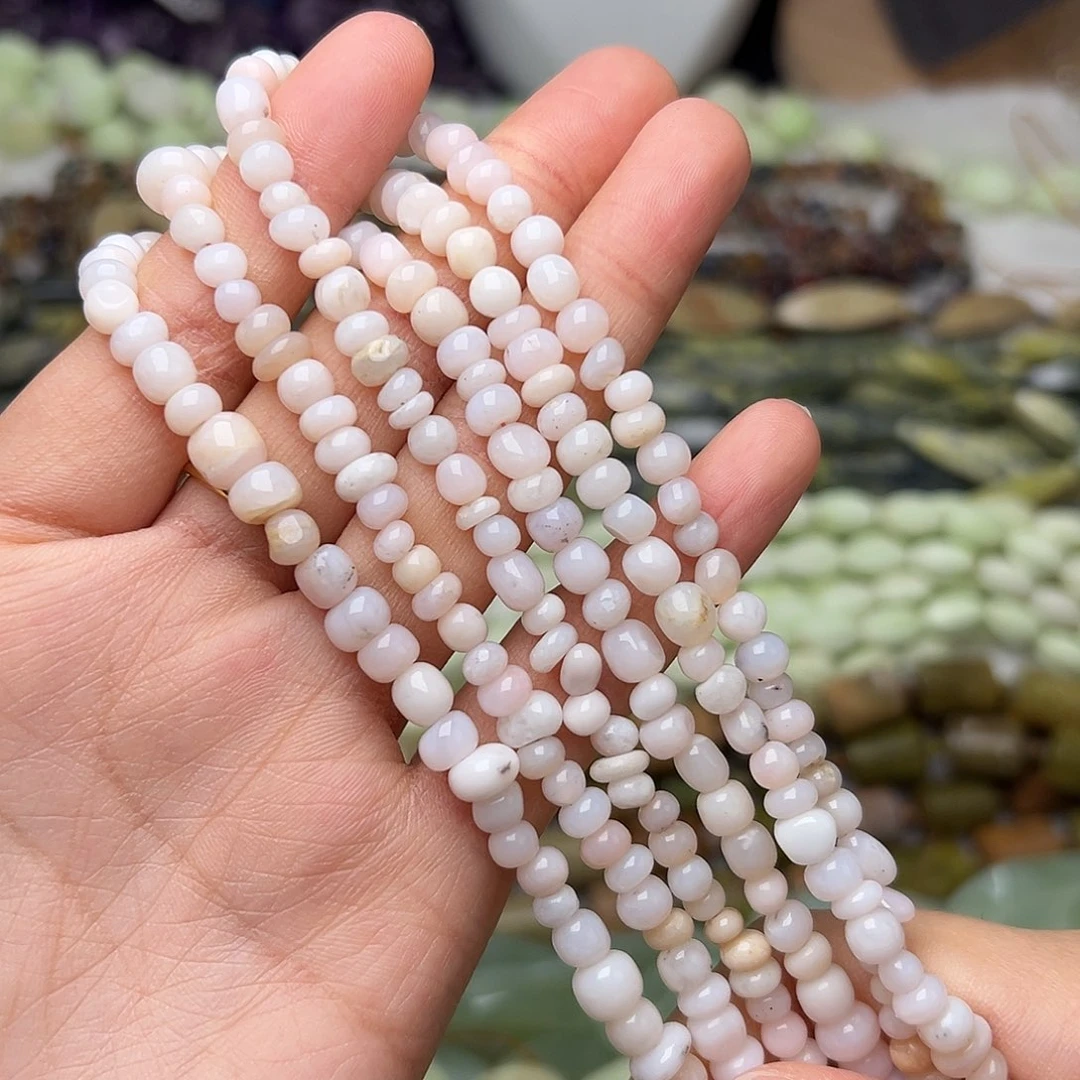 玛瑙/玉髓合金珠宝半成品N242 5-6mm天然粉澳宝随形一条