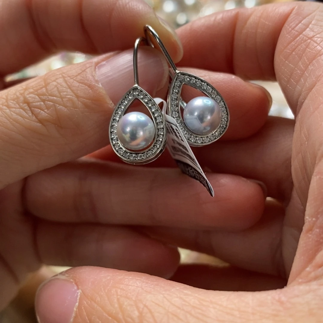 海水珍珠耳饰银S925镶嵌