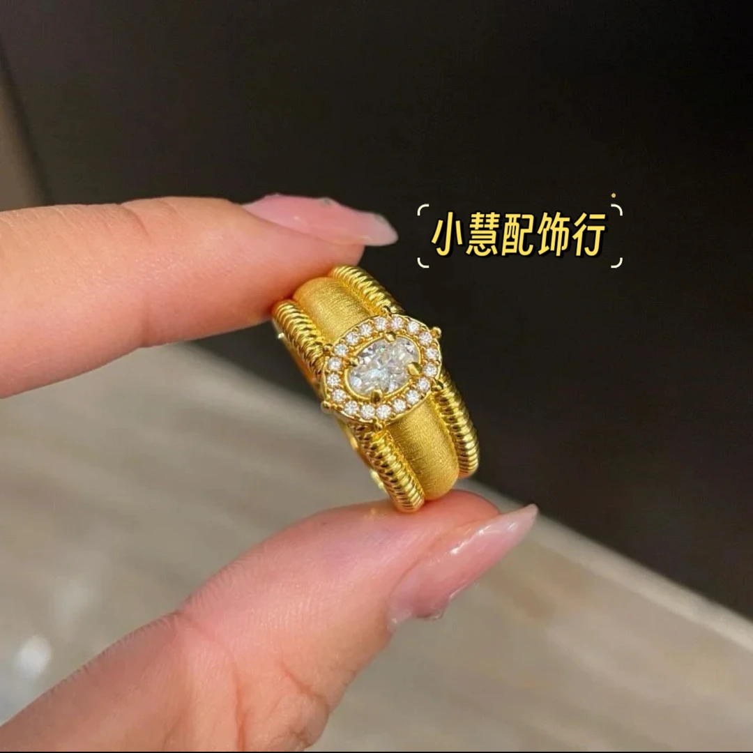 铜合金戒指 【小慧家】新中式鸽子蛋戒指(重工)复古百搭时尚