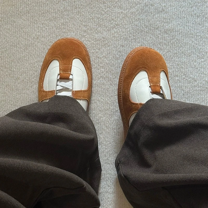 夏季板鞋男女复古经典圆头透气平底德训鞋系带潮款通勤休闲阿甘鞋