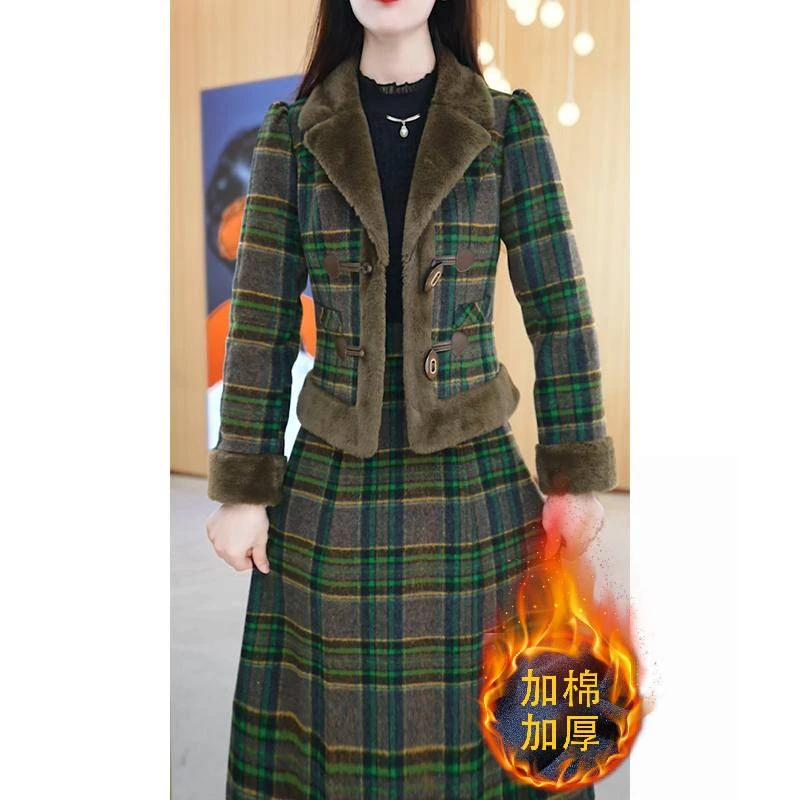 【两件套 】冬季西装领气质显瘦加厚通勤中长款两件套套装M-4XL