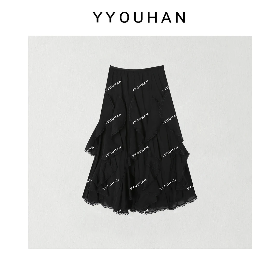 2025春夏款极简不规则荷叶边全松紧腰半身裙 2502C458