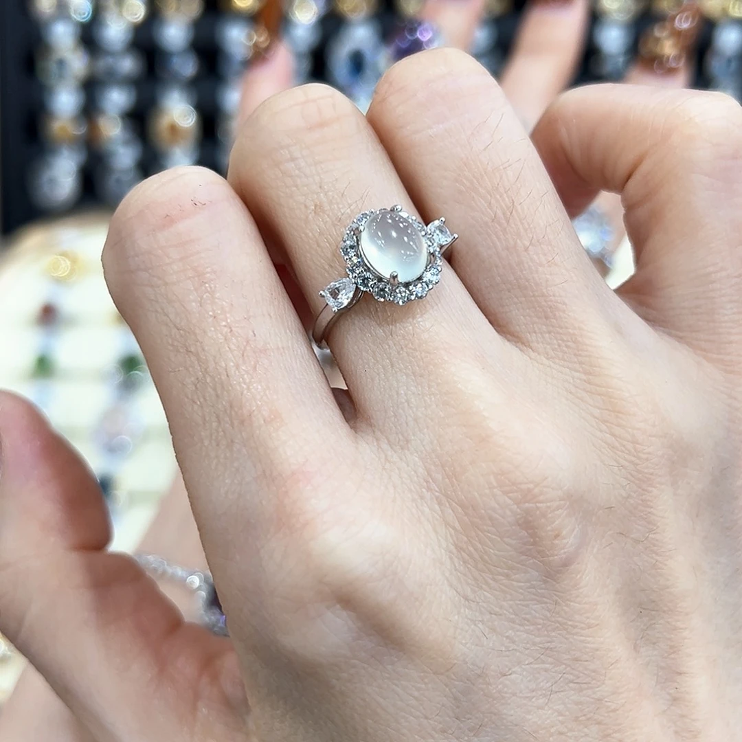 岫玉戒指银S925镶嵌简单