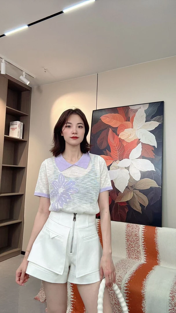 萍萍姐  2025年新款t恤女薄款冰丝竹节麻短袖撞色