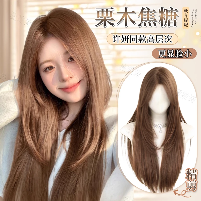 【秋日拿铁】焦糖橘棕色全头套女款假发高层次蓬松气质仿真整顶直发